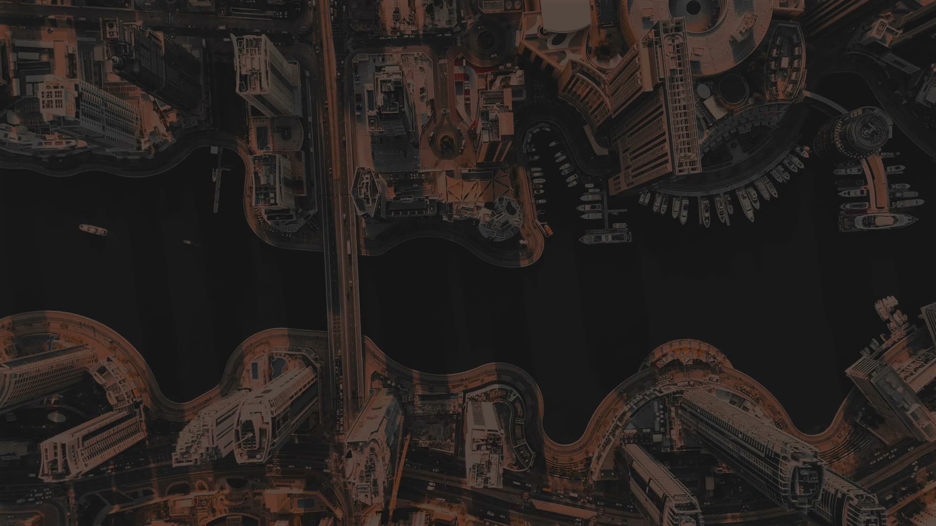 Aerial view of Dubai Marina at dusk